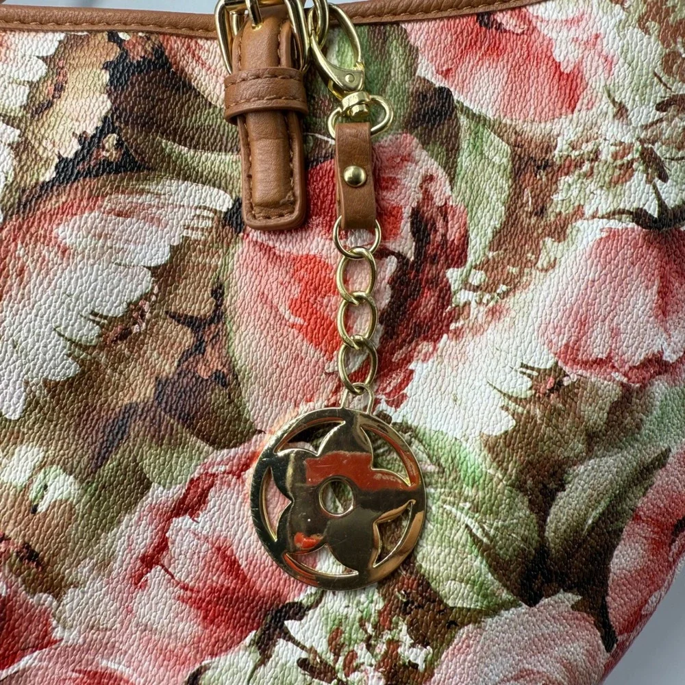 Bueno Floral Tote Handbag Purse pink green Pockets Zipper‎ Lined Shoulder Bag - Picture 5 of 8